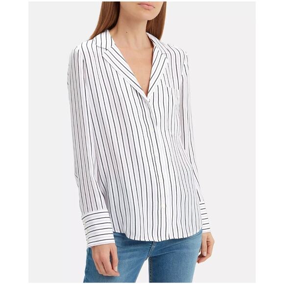 FRAME Tops - FRAME 100% Silk Striped Button Down Blouse | Black White XS